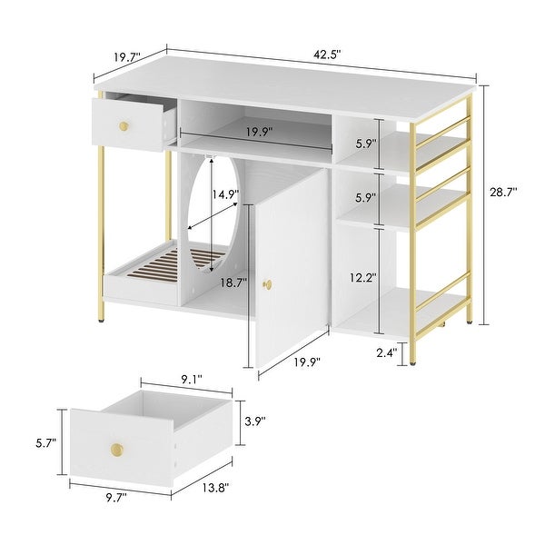 Cat Litter Box Enclosure with Storage Bathroom Cabinet TV Stand - 42.5