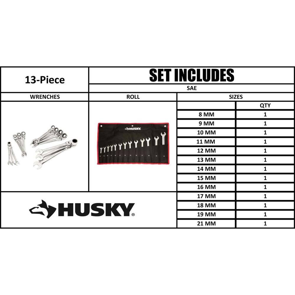 Husky Master Metric Flex Head Ratcheting Wrench Set (13-Piece) HFRW13PCMM