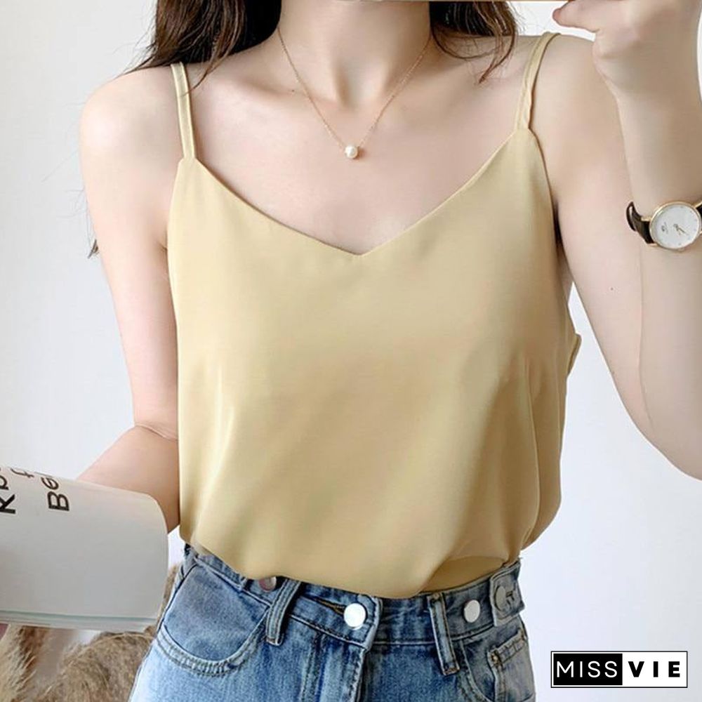 Korean Fashion Chiffon Women Tops Woman V Neck Blouse Top Summer Women Sleeveless Top Plus Size Blusas Mujer De Moda Blouse