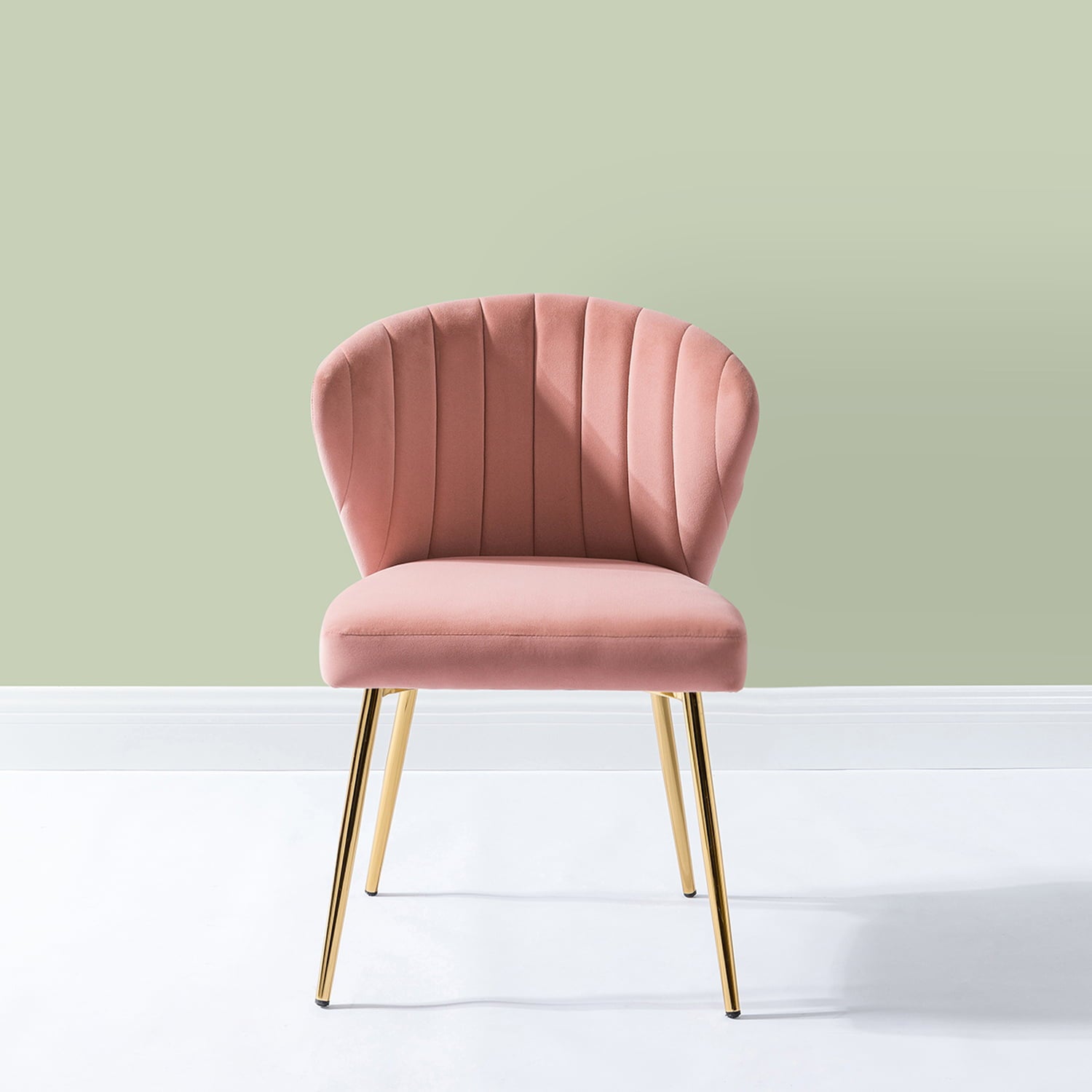 14 Karat Home Modern Luna Wingback Accent Chair Dining chairs with Gold metal Legs and Pink Back