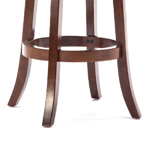 Round Wooden Swivel Barstool with Padded Seat and Back， Cherry Brown - 43.5 H x 18 W x 19.5 L Inches