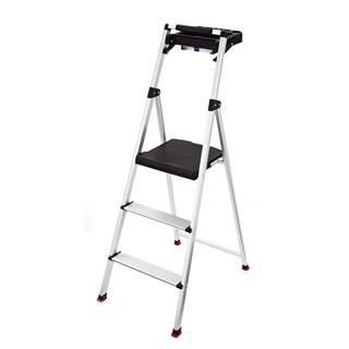 Rubbermaid 3-Step Aluminum Step Stool with Project Tray 225 lb. Load Capacity Type II Duty Rating RMA-3T-COM