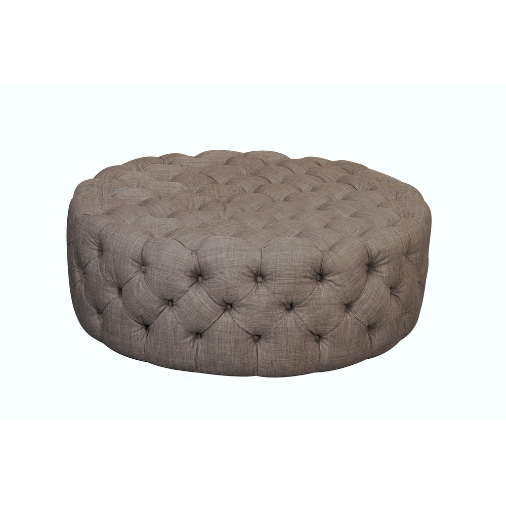 Jasper Round Ottoman in Beige Fabric