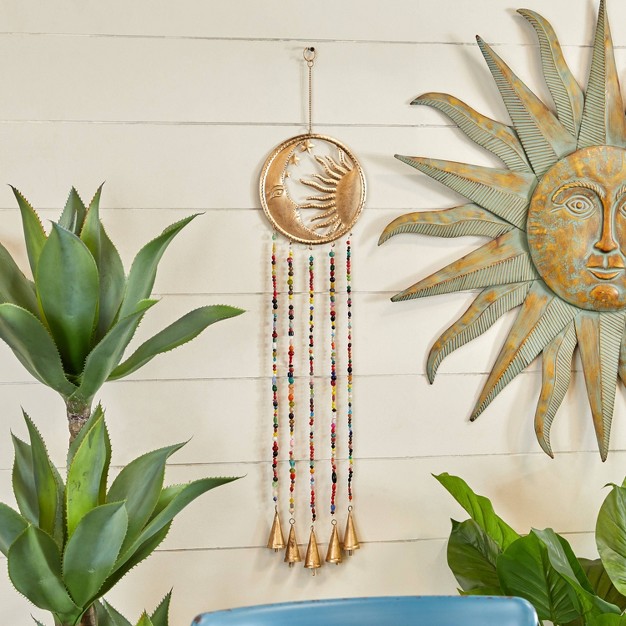 Iron Glam Moon And Sun Windchime With Beaded Strands Brass Olivia amp May