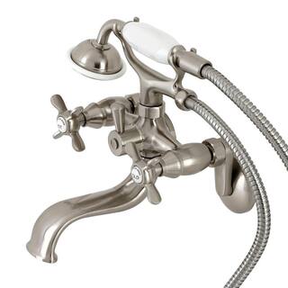 Kingston Brass Essex 2-Handle Wall-Mount Clawfoot Tub Faucets with Handshower in Brushed Nickel HKS246SN