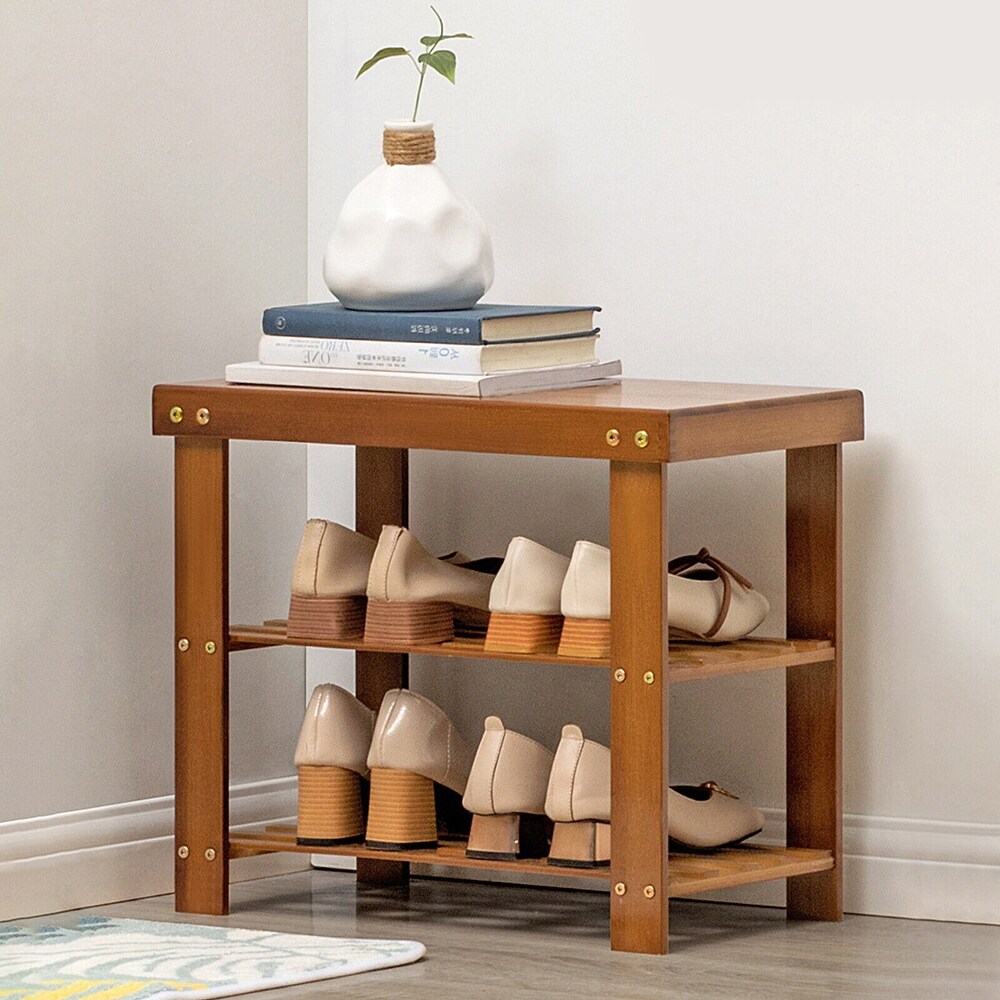 3 Tier Bamboo Shoe Rack Bench Entryway Shoe Storage Organizer