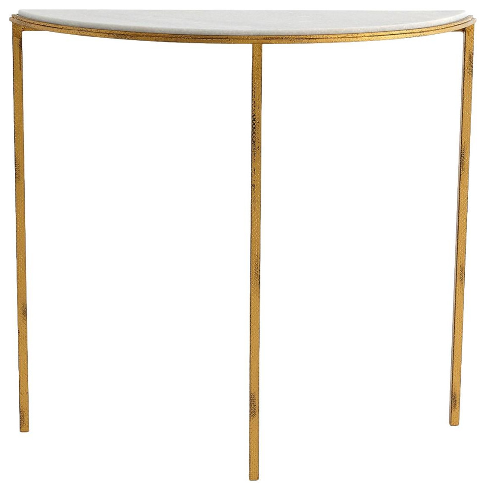 Slim Classic Demilune Hammered Gold Console Table White Marble Minimalist   Transitional   Console Tables   by My Swanky Home  Houzz