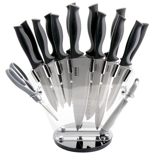 Gibson Soho Lounge 16 Piece Stainless Steel Cutlery Knife Set In Black With Acrylic Stand