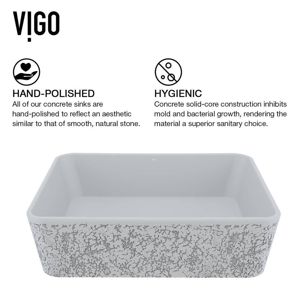 VIGO Cast Stone Zinnia Concrete Rectangular Vessel Bathroom Sink in Ash Gray VG04052