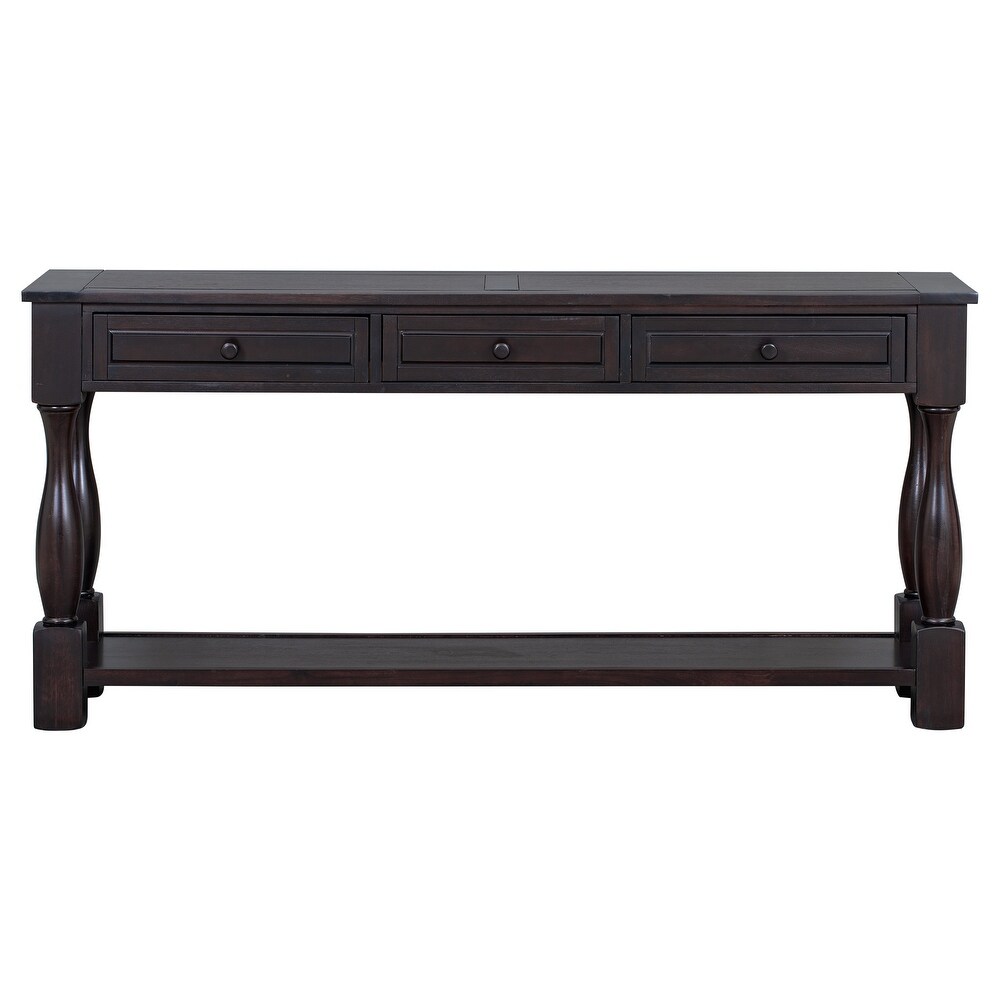 Pine Wood Console Table Long Extra Thick Sofa Table with Drawers