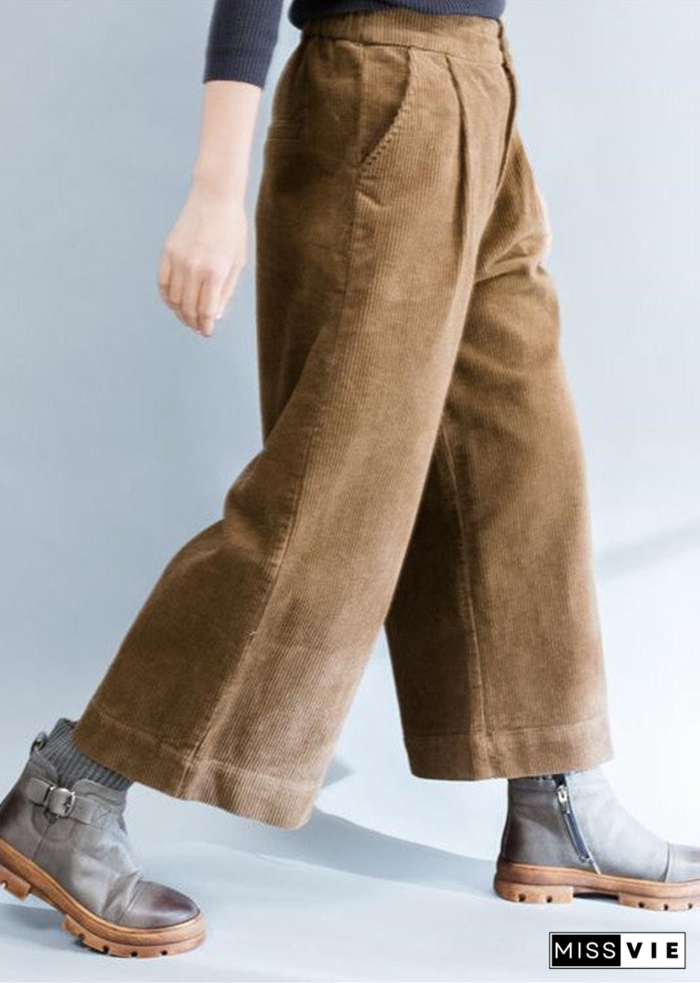 brown stylish warm cotton corduroy wide leg pants vintage casual trousers