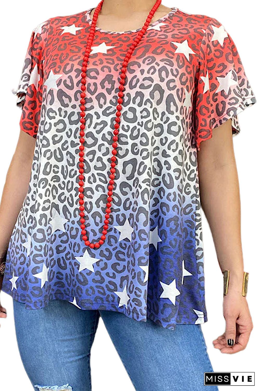 Leopard Gradient Plus Size Flutter Sleeve Top