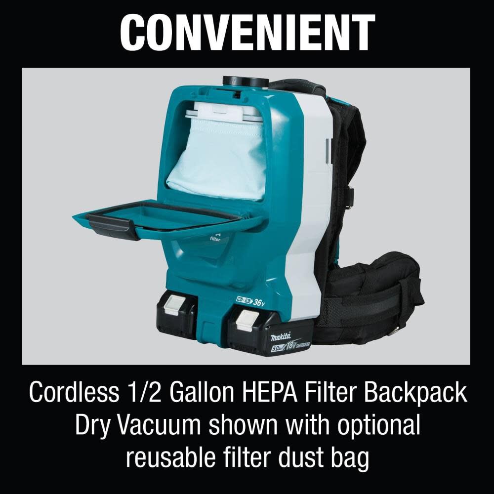 Makita 18V X2 LXT 36V 1/2 Gallon HEPA Backpack Dry Vacuum Kit XCV09PT from Makita