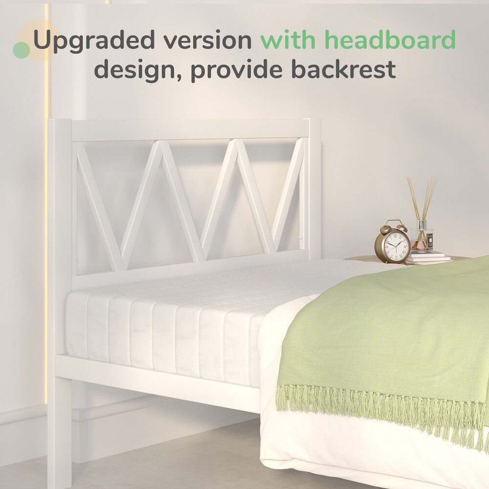 Novilla Metal Bed Frame with Headboard  Wood Slat Support White