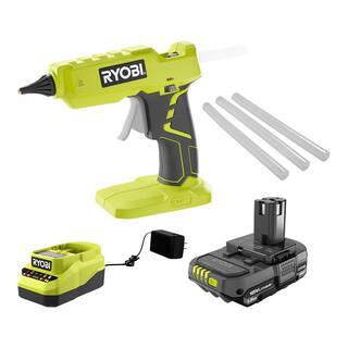 RYOBI ONE+ 18V Cordless Full Size Glue Gun Kit with 1.5 Ah Battery 18V Charger and (3) 12 in. Glue Sticks P305K1