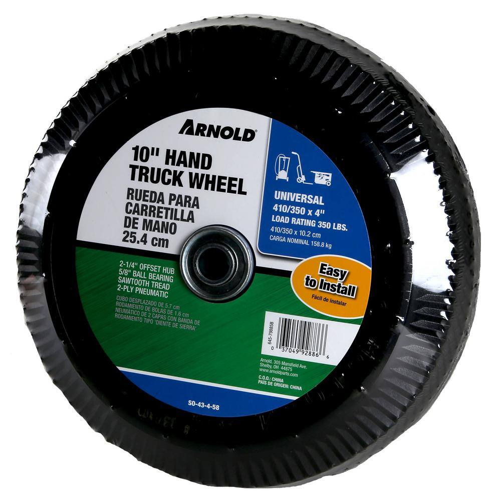 Arnold 10 in. Pneumatic Universal Hand Truck Wheel with 58 in. Ball Bering and Sawtooth Tread SO-43-4-58