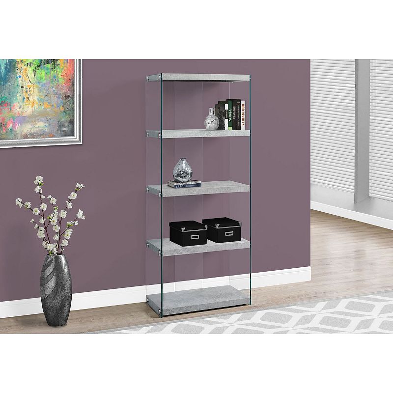 58.75 Gray and Clear Contemporary with Four Shelves Rectangular Bookcase