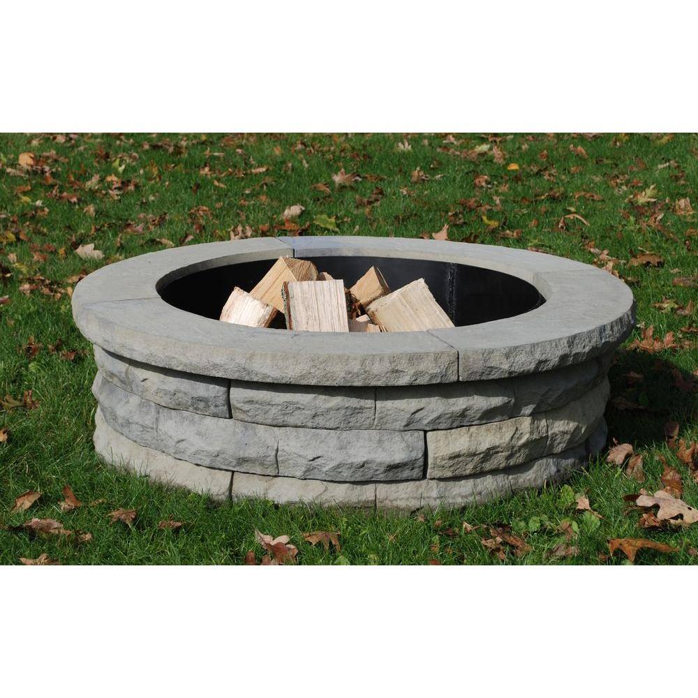 Nantucket Pavers Ledgestone 47 in. x 14 in. Round Concrete Wood Fuel Fire Pit Ring Kit Gray Variegated 72002