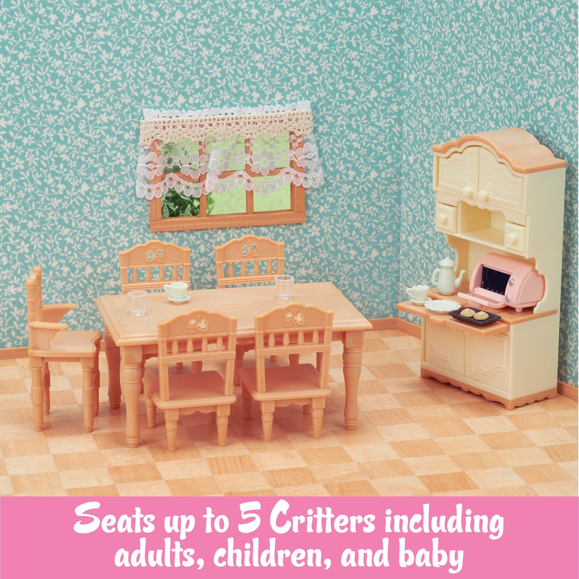 Calico Critters Dining Room Set， Dollhouse Furniture and Accessories