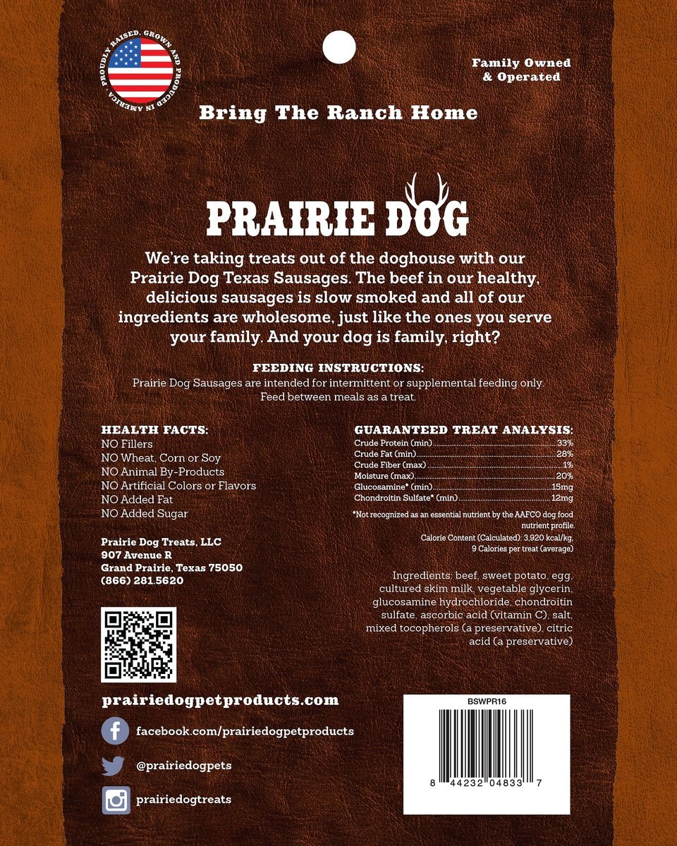 Prairie Dog Texas Sausages Western Beef and Sweet Potato Grain-Free Dog Treats