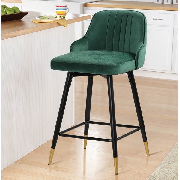 Velvet Upholstered Swivel Bar Stool or Counter Stool with Low Back (Set of 2)