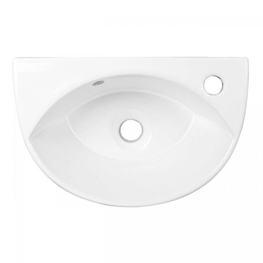 RENOVATORS SUPPLY MANUFACTURING 17 in. W Small Wall Mounted Oval Gloss Porcelain Vessel Bathroom Sink in White with Overflow Faucet and Drain 91667