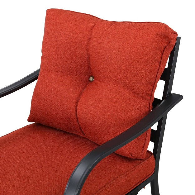 Patio Armchair Orange Patio Festival All weather Powder coated Steel Frame Olefin Upholstered Tufted Button Decor Removable Cushions