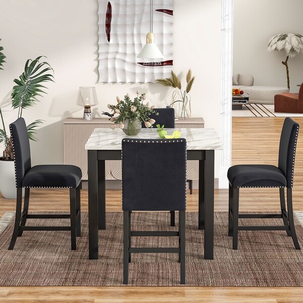 Counter Height Dining Table Set with One Faux Marble Dining Table and Four Upholstered Seat Chairs(Set of 5)