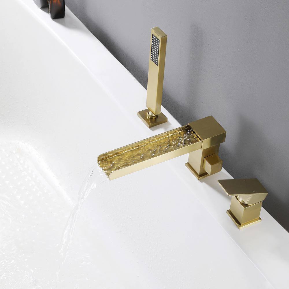 Hlihome 2-Handle Deck Mount Roman Tub Filler Faucet in Brushed Gold RBDK-0929-BG