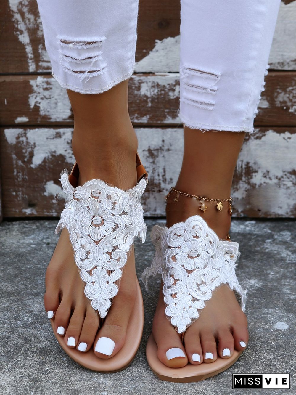 White Lace Beach Resort Bridal Sandals