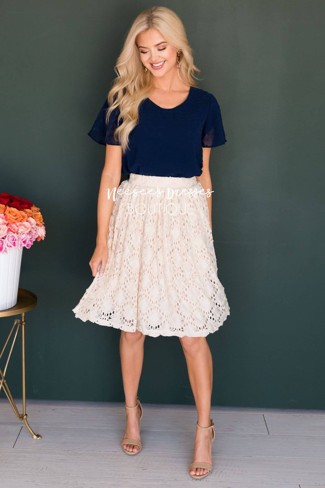 Cream Textured Aline Skirt