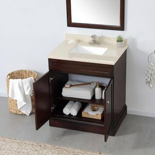 Home Decorators Collection Teagen 30 in. W Bath Vanity in Dark Espresso with Cultured Stone Vanity Top in Beige with White Basin Teagen 30EB