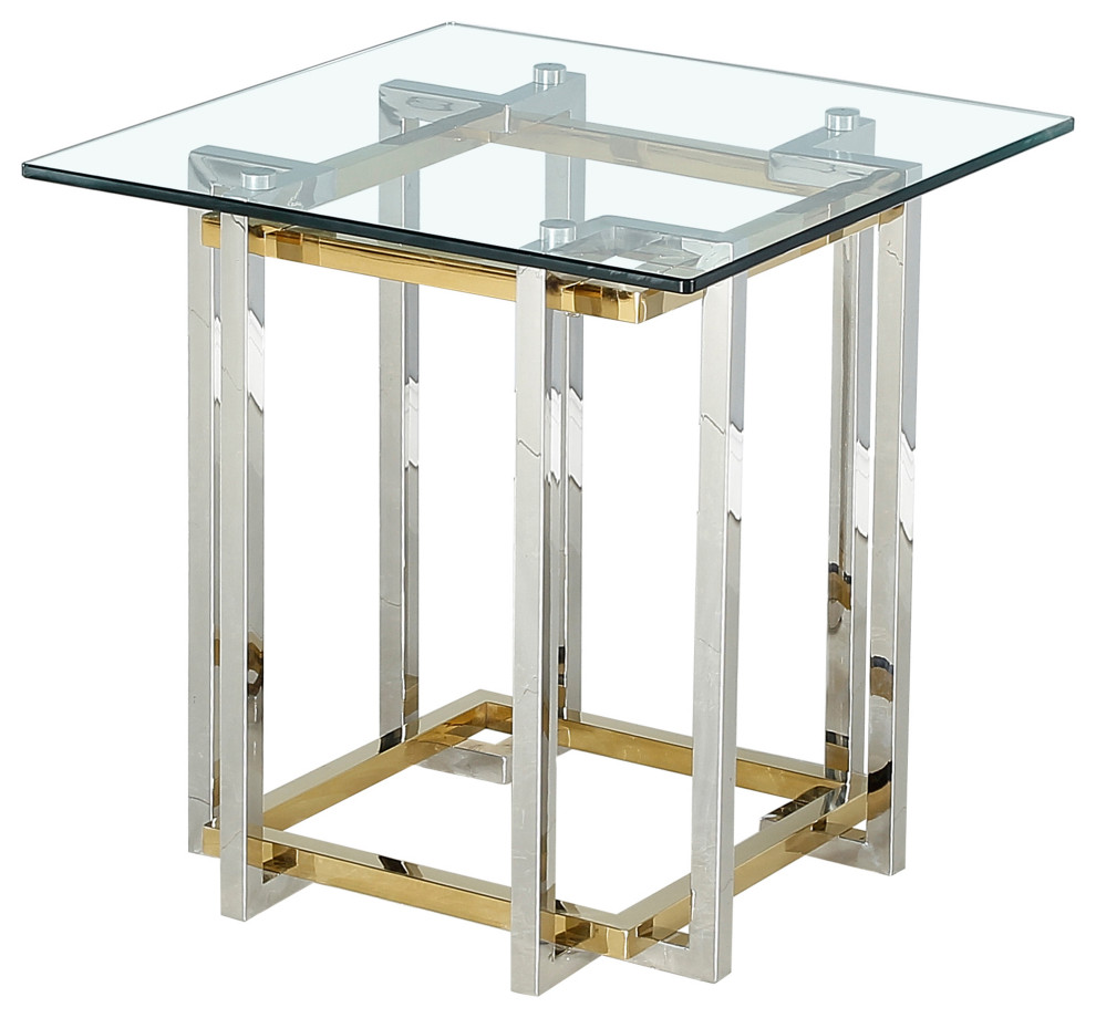 Contemporary Glass  ampMetal Accent Table in Silver  ampGold   Contemporary   Side Tables And End Tables   by WHI  Houzz