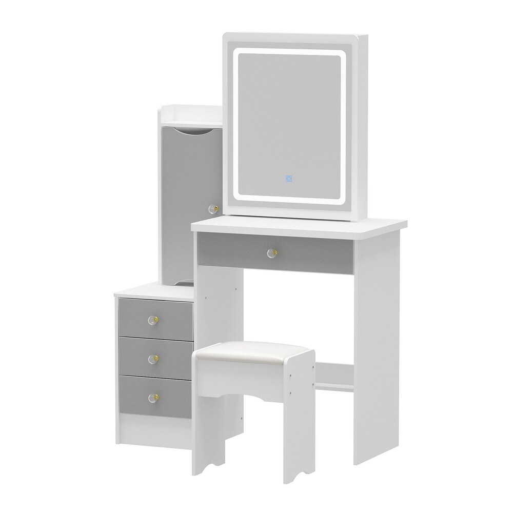 Makeup Vanity Set with Mirror and Light and Stool Dresser Makeup Table