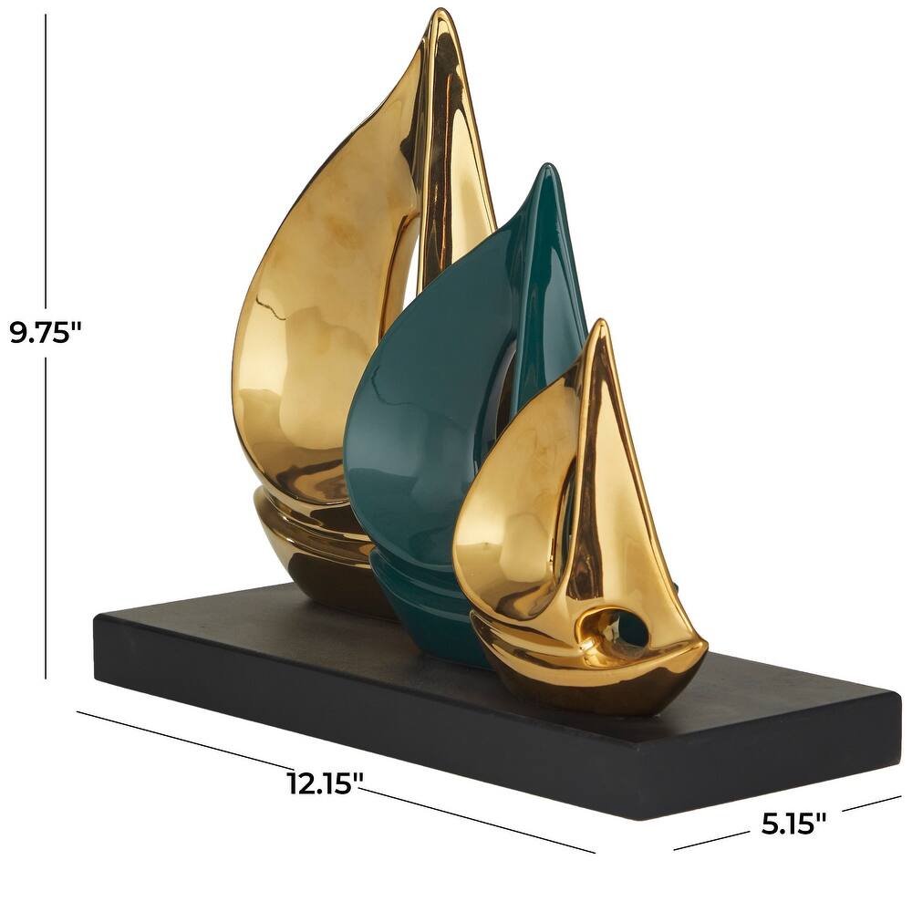 CosmoLiving by Cosmopolitan Gold Polystone Sail Boat Sculpture with Black Base   5.15 x 12.15 x 9.75