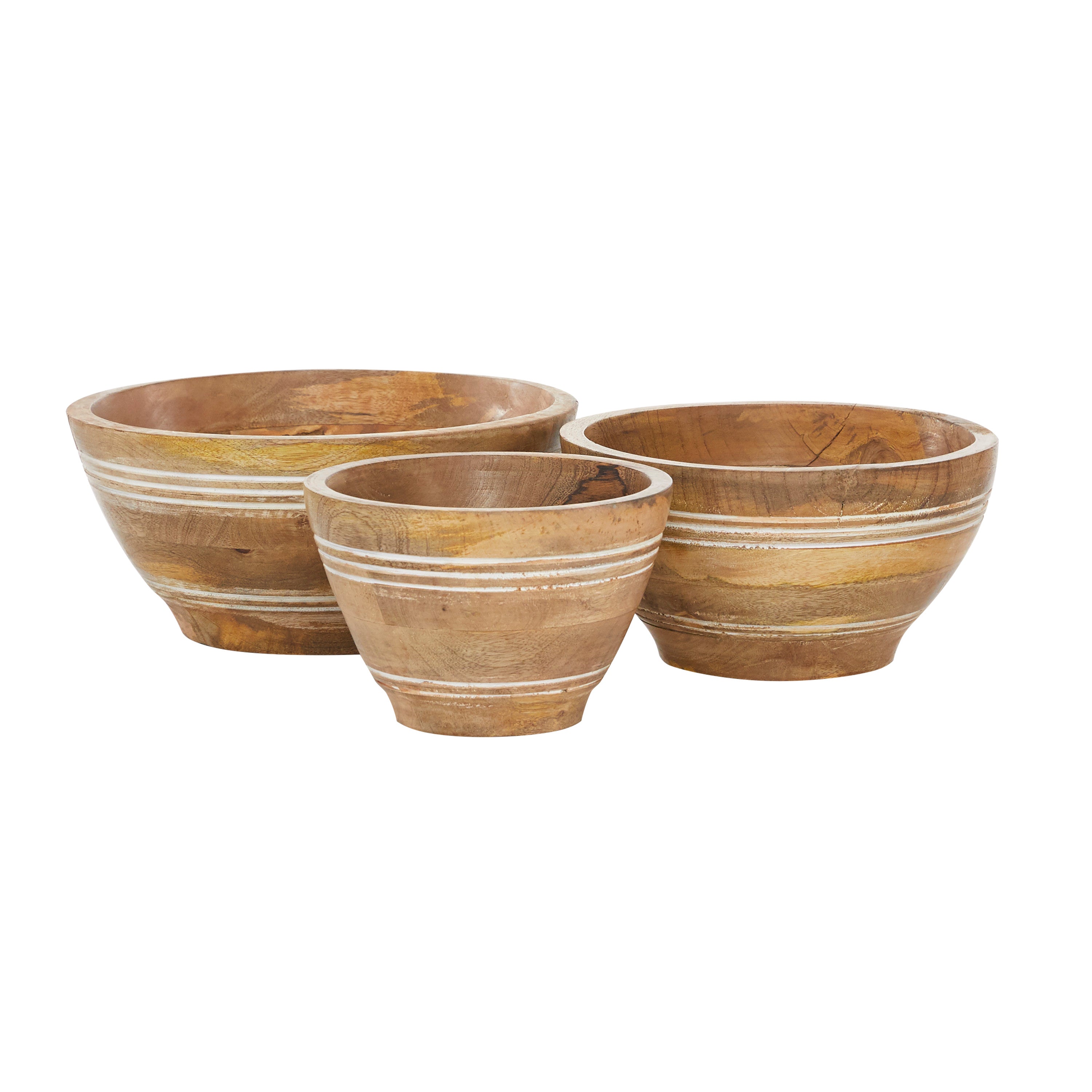 DecMode 8， 10， 12W Brown Wood Handmade Serving Bowl， 3-Pieces