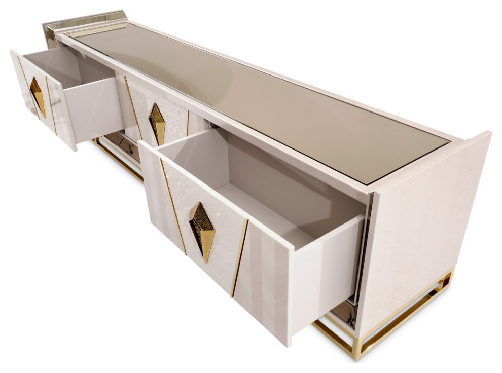 Carmela Media Cabinet Shimmering Ivory   Contemporary   Entertainment Centers And Tv Stands   by Michael Amini  Houzz