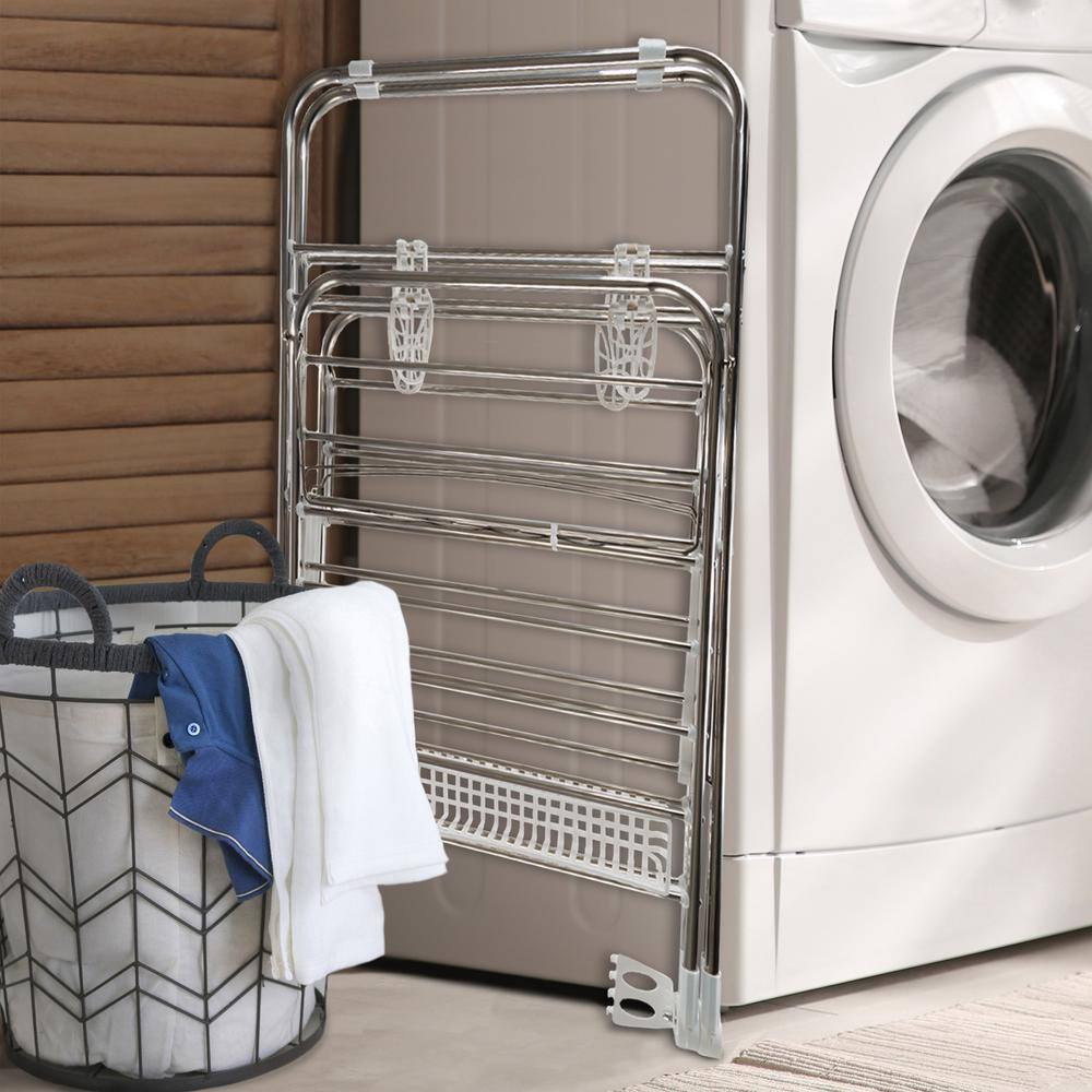 Everyday Home 23.3 in. x 42 in. Freestanding Collapsible Stainless Steel Laundry Drying Rack W050049