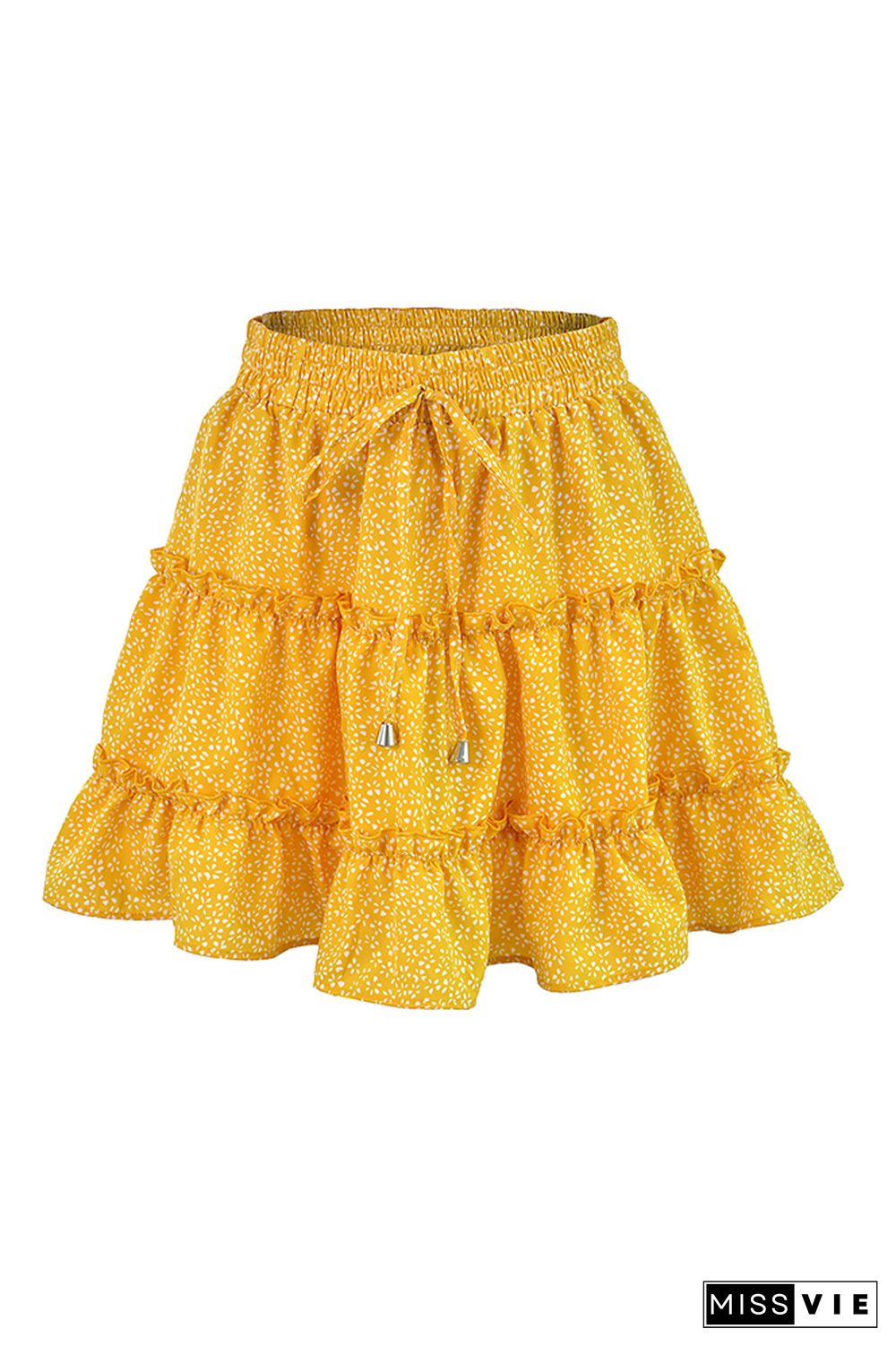 Floral Print Ruffle Drawstring A-line Mini Skirt Wholesale