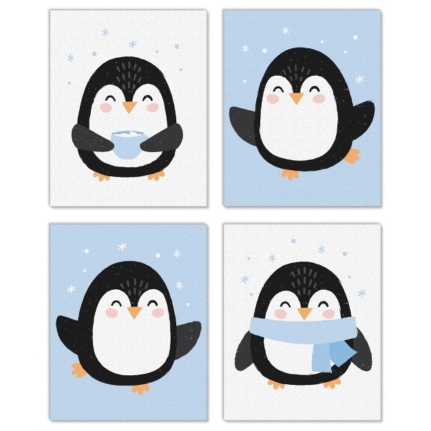 Big Dot Of Happiness Winter Penguins Unframed Holiday And Christmas Linen Paper Wall Art Set Of 4 Artisms 8 X 10 Inches