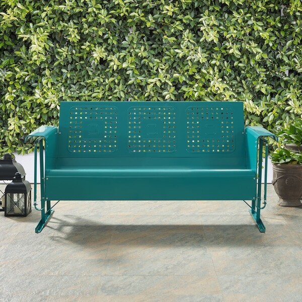 Crosley Bates Retro Outdoor Sofa Glider In Turquoise