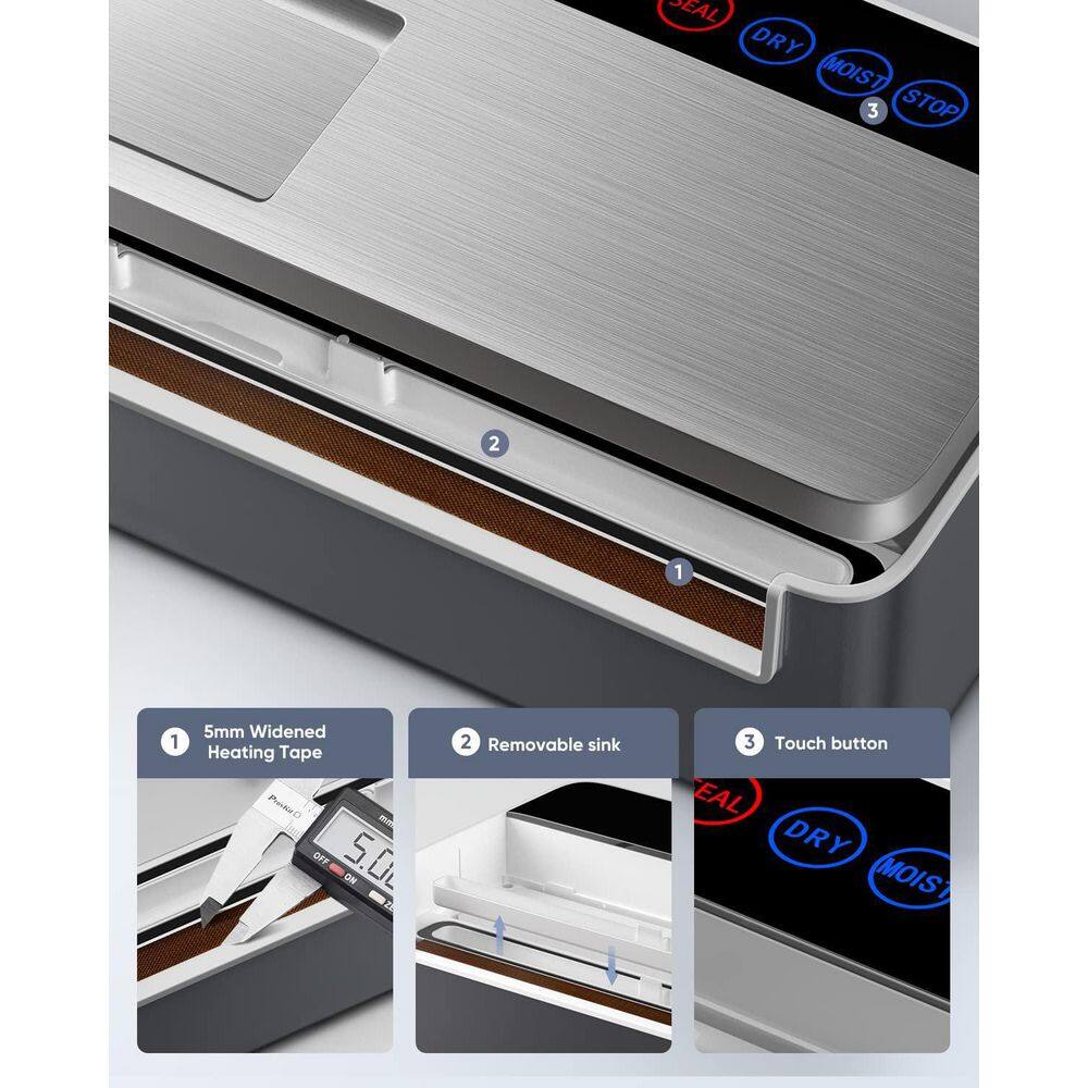 ROOMTEC Silver Stainless Steel Food Vacuum Sealer with LED Indicator Lights NVLB09ZV7N7DJ