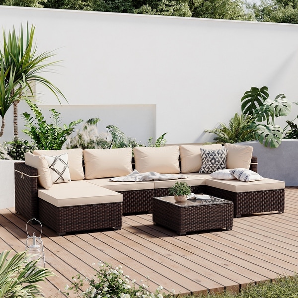 UPHA 6Person Outdoor Furniture Set Patio Wicker Conversation Set with Coffee Table and Cushions