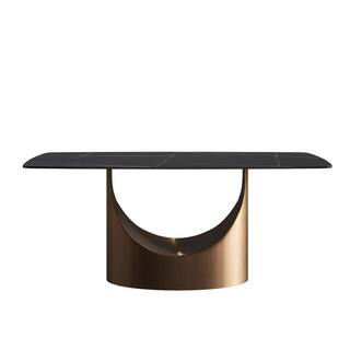 JE Home 70.86 in. Black Rectangle Sintered Stone Tabletop Dining Table with Gold Carbon Steel (Seats 6) JE-DTT18ABDTL5G