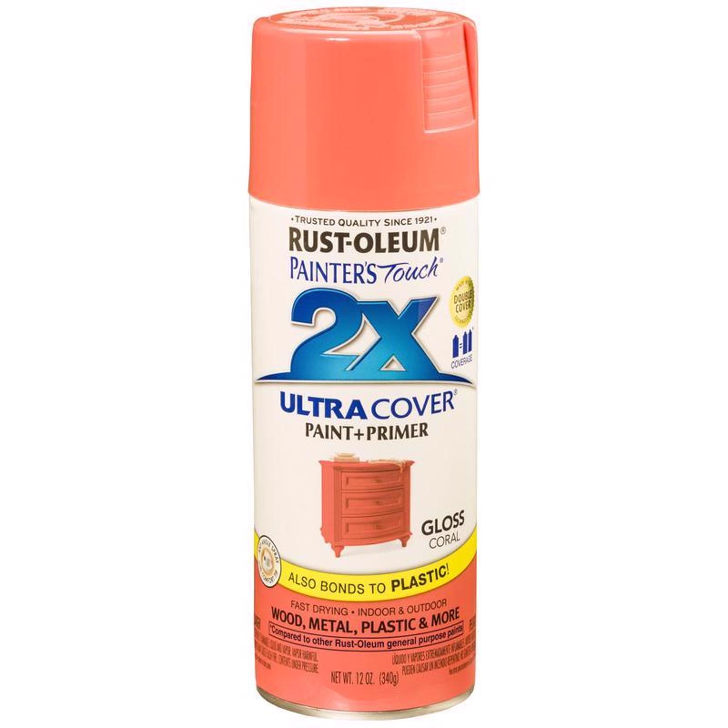 Rust-Oleum Painter\u0027s Touch 2X Ultra Cover Gloss Coral Paint+Primer Spray Paint 12 oz