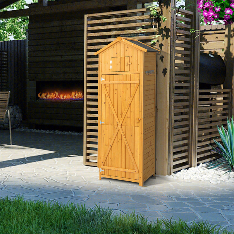 Outdoor Storage Shed Wooden Tool Room Waterproof Garden Storage Cabinet with Lockable Doors & Foldable Table