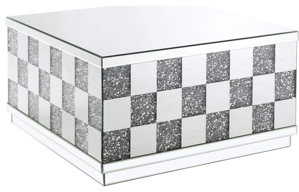 Contemporary Coffee Table  Square Mirrored Design  ampFaux Diamond Inlay  Silver   Contemporary   Coffee Tables   by Decor Love  Houzz