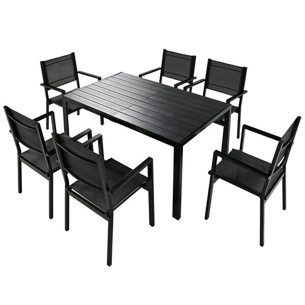 Black 58.30 in. W Steel Outdoor Table and Chair Set