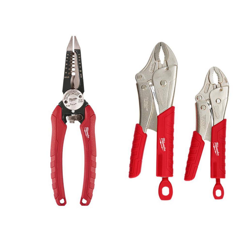 MW Comfort Grip 6-in-1 Pliers with 7 in. and 10 in. Torque Lock Curved Jaw Locking Plier Set with Grip (3-Piece) 48-22-3079-48-22-3402