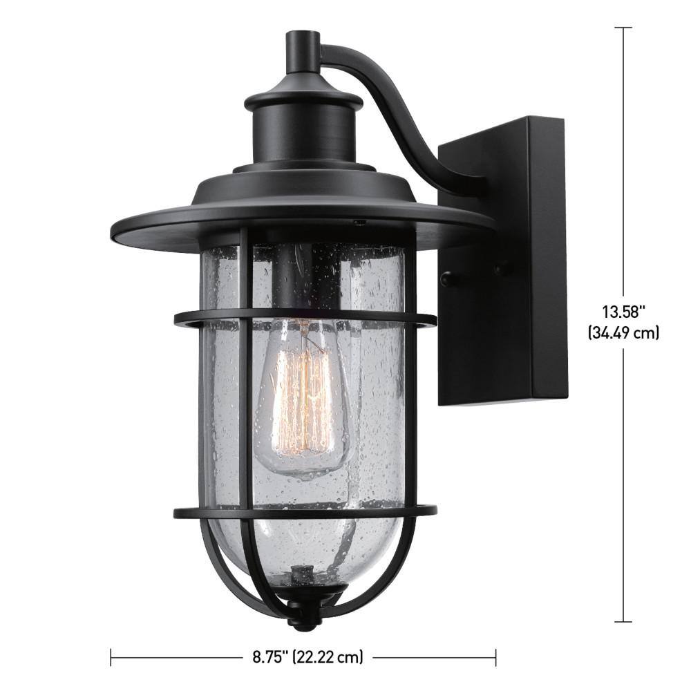 Globe Electric Turner Black Farmhouse IndoorOutdoor 1-Light Wall Sconce with Clear Seeded Glass 44308